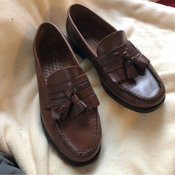 Hush puppies slip on tassel weejuns loafers  8.5 men’s Tan Brown classic leather - Picture 1 of 13